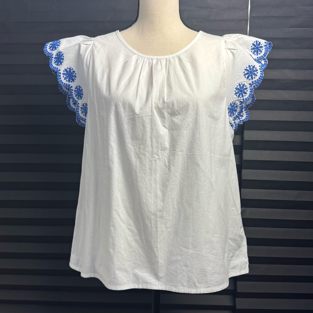J.Crew Embroidered Eyelet Floral Flutter Sleeve Blouse Top M Cottagecore NEW